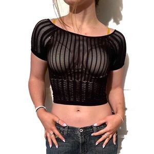 Y2K Cut-Out Black Cropped Top